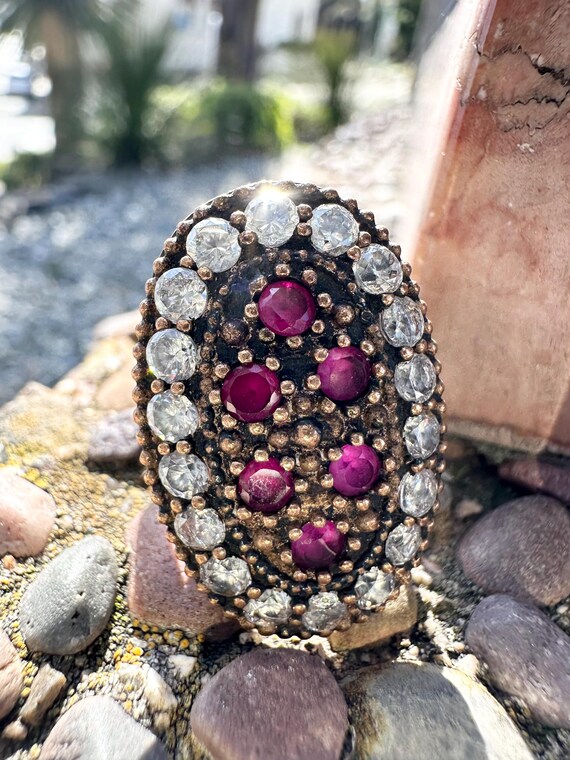 Vintage Turkish Hurrem Ring: Sterling Silver, Rub… - image 8