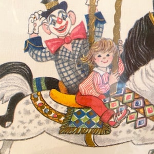 Clown on Carousel,  Vintage Circus Painting
