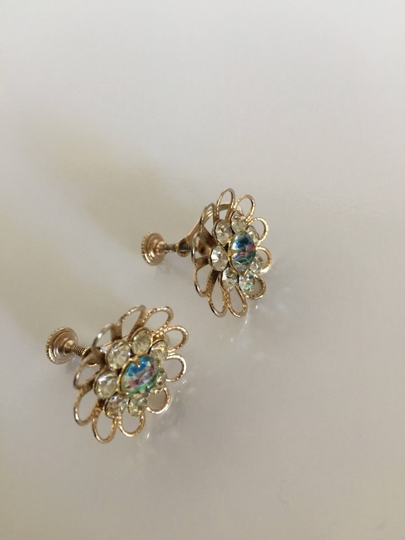 Gold Filigree Earrings, Aurora Borealis Earrings - image 1