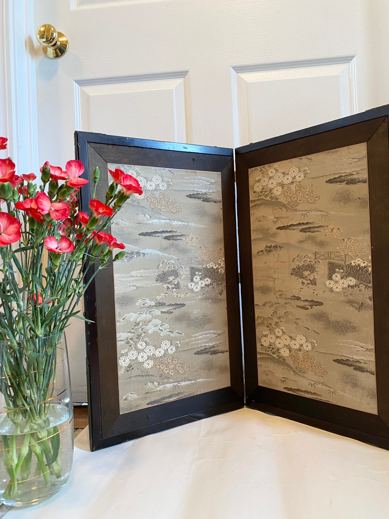 Antique Japanese Screen Byobu Silk Screen Etsy