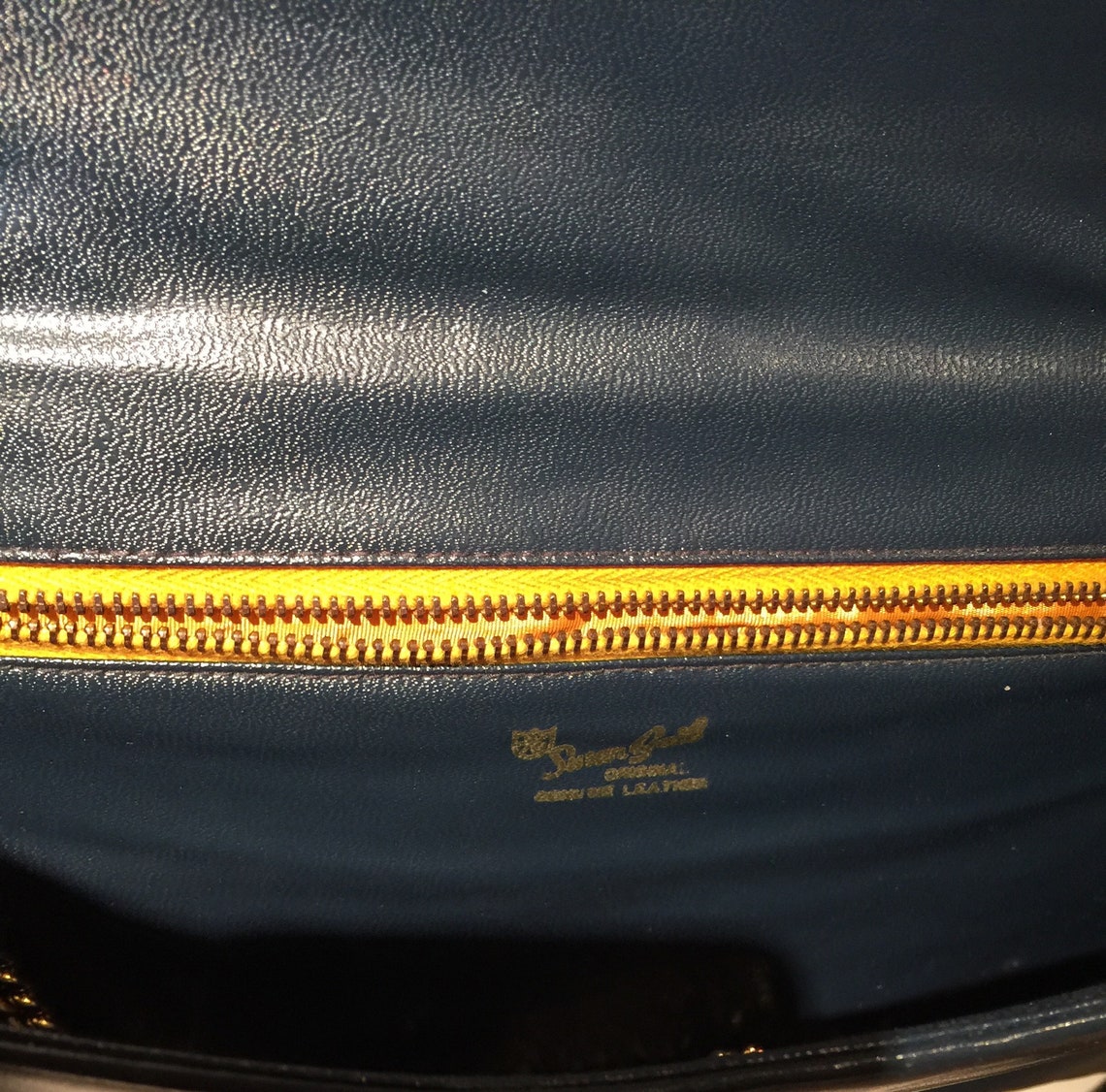Vintage Navy Blue Genuine Leather Shoulder Bag | Etsy