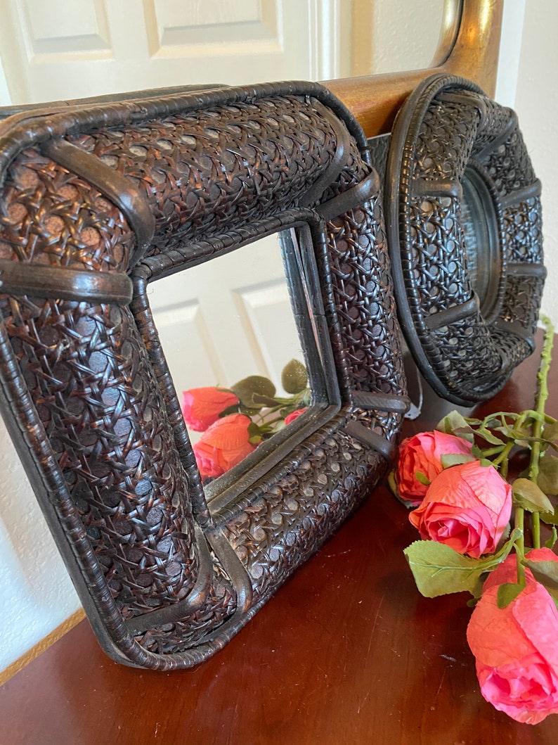 Black Wicker Mirrors Rattan Wall Mirrors Set of Two Etsy