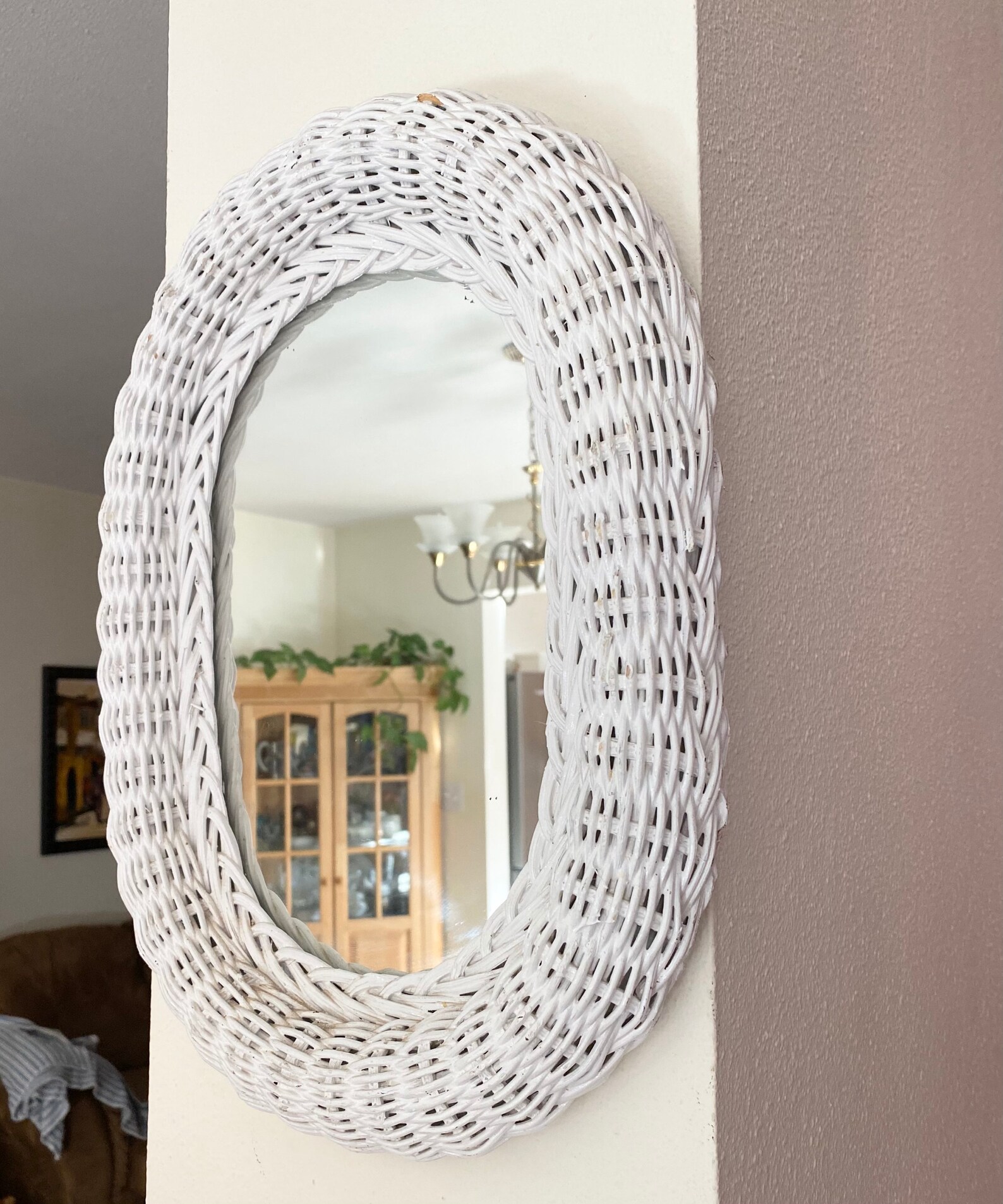 Wicker Wall Mirror Oval White Wicker Mirror Etsy