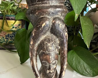 Copa Kuba africana vintage de madera tallada a mano