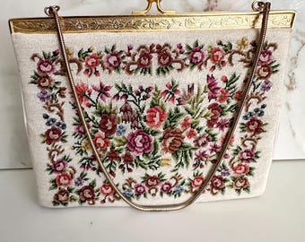 White Tapestry Clutch, Ornate Frame Clutch