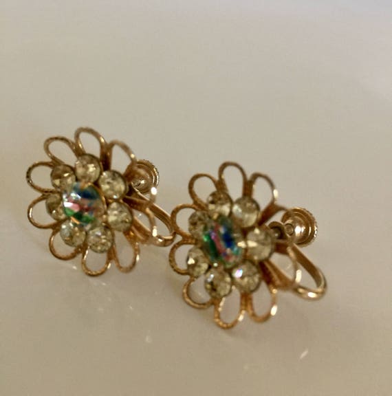 Gold Filigree Earrings, Aurora Borealis Earrings - image 5