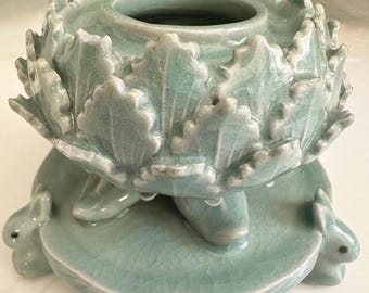 Korean Green Lotus Pottery Incense Holder