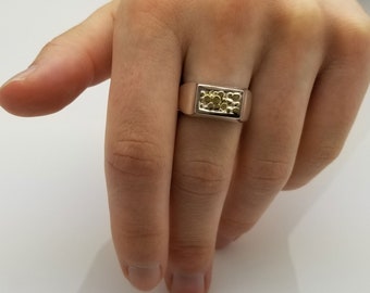 Organic Elegance: A Handcrafted Silver Ring with 14K Gold Nugggets