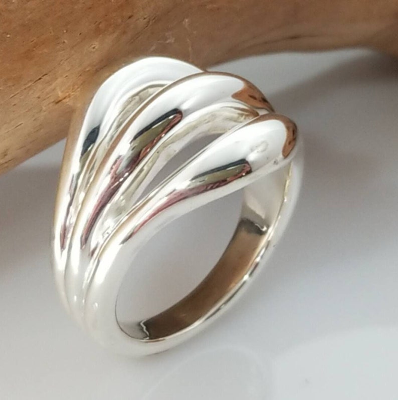 Trinity Radiance: Sterling Silver Triple Loop Statement Ring image 3