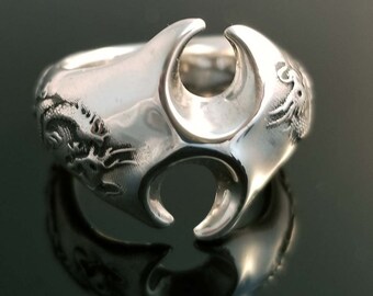 Carved Fire Dragon Sterling Silver Ring, Bold Statement Jewelry