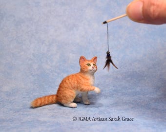 Hand-Sculpted Dollhouse Miniature Tabby Cat, 1:12 Scale by IGMA Artisan, OOAK Realistic Flocked Furred Animal