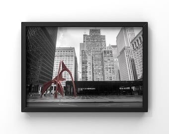 Chicago Calder Flamingo Sculpture Print: Color Splash Architecture
