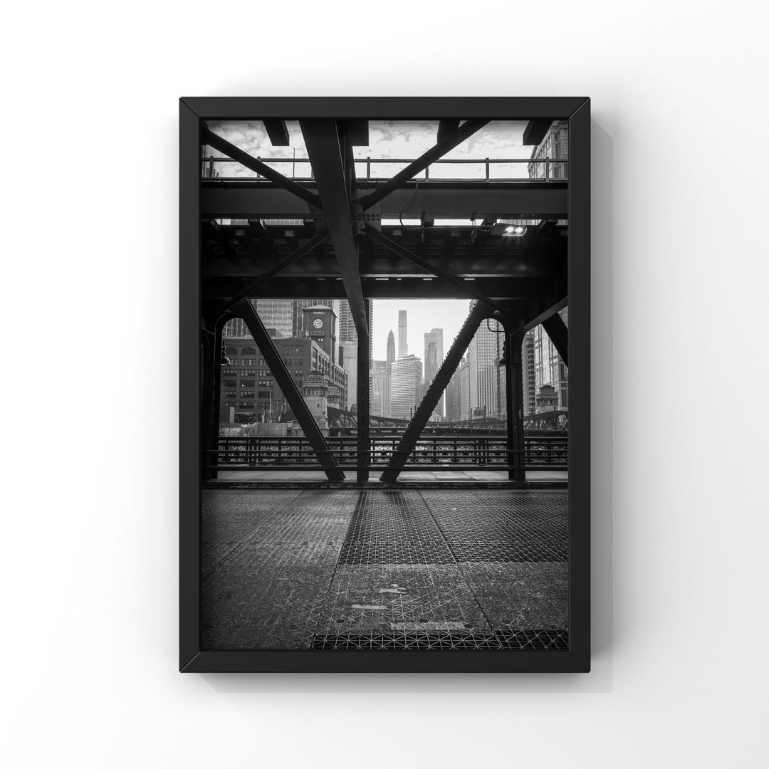 Chicago Bridge Photography – Wells Street Bridge Black and White Art ...