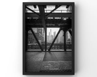 Chicago Bridge Photography – Wells Street Bridge Black and White Art Print