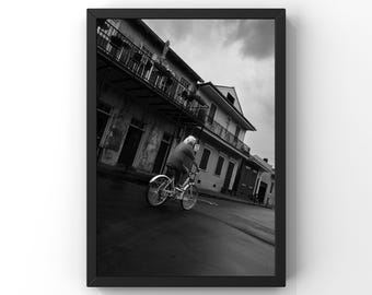 New Orleans Street Photography Print: Black and White French Quarter Scene