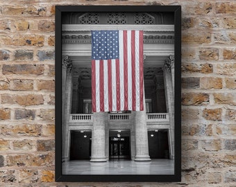 Chicago Photography, Chicago Photo Print, Chicago artwork, Fine Art Photography, Union Station Great Hall Flag