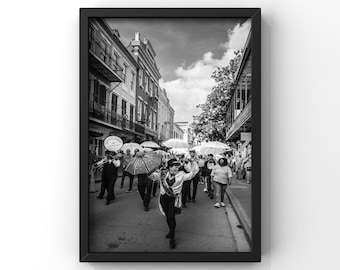 New Orleans Black and White Photography Print – French Quarter Second Line Wall Art