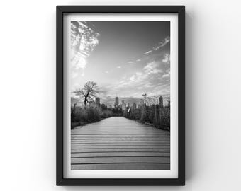 Chicago Black and White Photography Print: Chicago Boardwalk