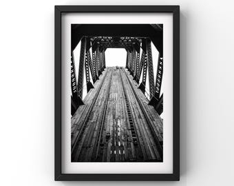 Chicago Bridge Black and White Photography Print Industrial Architecture Wall Art