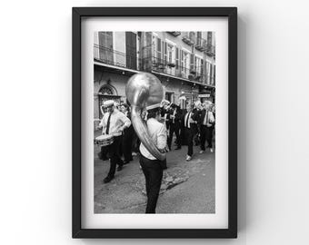 New Orleans Second Line Band – French Quarter Black and White Photography Print