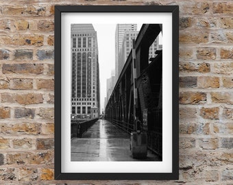 Chicago Photography, Chicago Print, Chicago artwork, Fine Art Photography, Urban Landscape, Chicago Architecture, Chicago Rain and Bridge