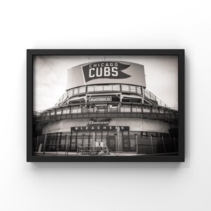 Impresión fotográfica en blanco y negro del Wrigley Field – Arte mural de los Chicago Cubs