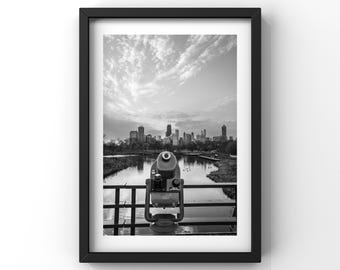 Chicago Skyline Viewfinder – Black and White Photography Print
