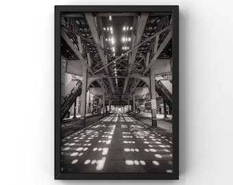 Chicago L Train Wall Art – Black and White Urban Architecture Fine Art Photo Print