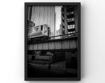 Chicago L Train Black and White Photography Print | West Loop Urban Wall Art