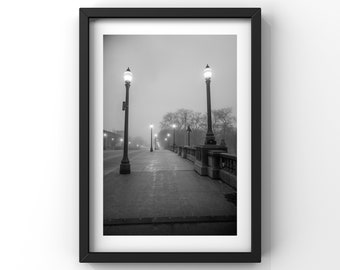 Chicago Foggy Bridge Print – Black and White City Photography