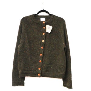 Handmade Merino Wool Cardigan: Irish Green Knitwear, Medium