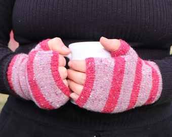 BIRDGIRL Striped Pure Merino Wool Wrist warmers, Stripey hand warmers, fingerless gloves, unisex, women's small/medium 6.5"-8"