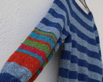 READY-MADE One of a kind Merino wool striped sweater, jumper, made in Ireland, stripey Halloween fall autumn gift unisex, Large / medium