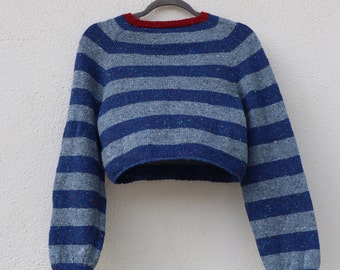 READY-MADE One of a kind Merino wool striped sweater, jumper, made in Ireland, stripey fall autumn gift ladies womens small x-small cropped