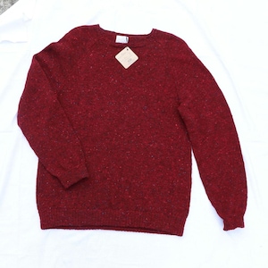 READY-MADE X-Large Merino wool deep redsweater, dark red, Aran Jumper, made in Ireland, wool gift, unisex fit, Donegal yarns