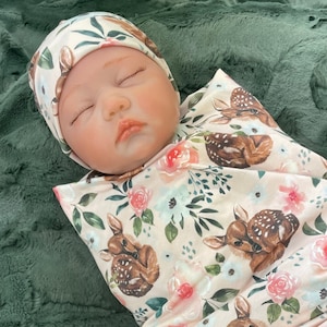 Fawn swaddle and hat set hot sale