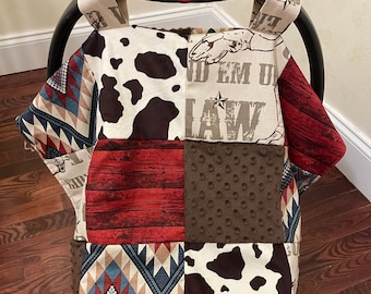 Baby Car Seat Tent, Patchwork Cowboy Car Seat Canopy, Cowboy Baby Boy Shower Gift