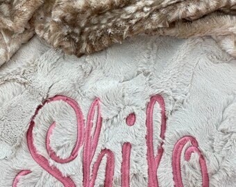 Personalized Baby Blanket, Champagne Luxe Minky and Fawn Minky Blanket, Baby Boy or Baby Girl Blanket, Baby Shower Gift