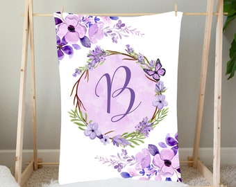 Personalized Baby Blanket, Purple Floral Minky Blanket, Baby Girl, Baby Shower Gift, Toddler Blanket, Throw Blanket