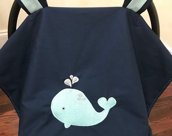 Baby Car Seat Tent, Baby Car Seat Canopy- Whale Car Seat Cover, Nautical Baby Car Seat Cover, Baby Boy Shower Gift, Newborn Shower Gift