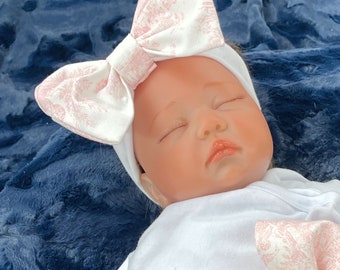 Toile Headband Bow, Pink, Blue, Green, Lavender, or Gray Toile Headband Bow