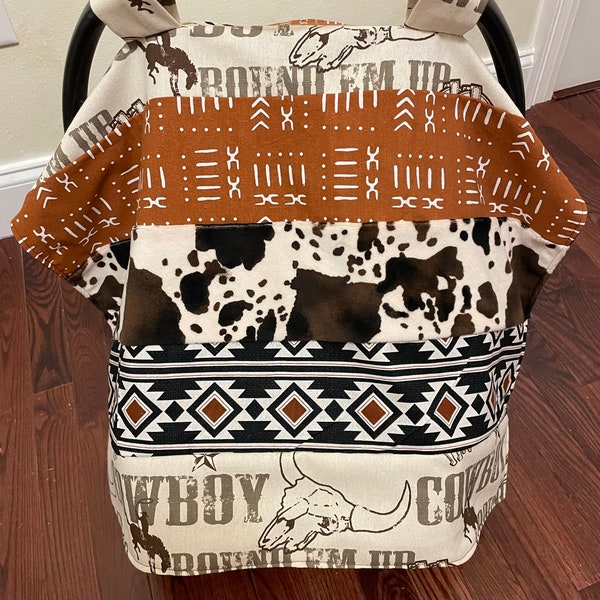 Baby Car Seat Tent, Cowboy Car Seat Canopy, Western Car Seat Blanket, Cowboy Baby Boy Shower Gift