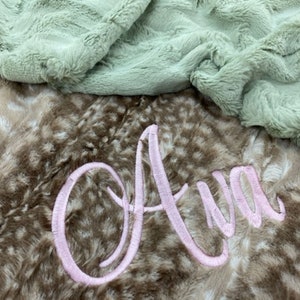 Personalized Baby Blanket, Fawn, Light Sage Minky Blanket, Baby Boy or Baby Girl Blanket, Baby Shower Gift