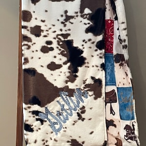 Personalized Baby Blanket, Cowboy Print and Pony Minky Blanket, Baby Boy or Baby Girl Blanket, Baby Shower Gift