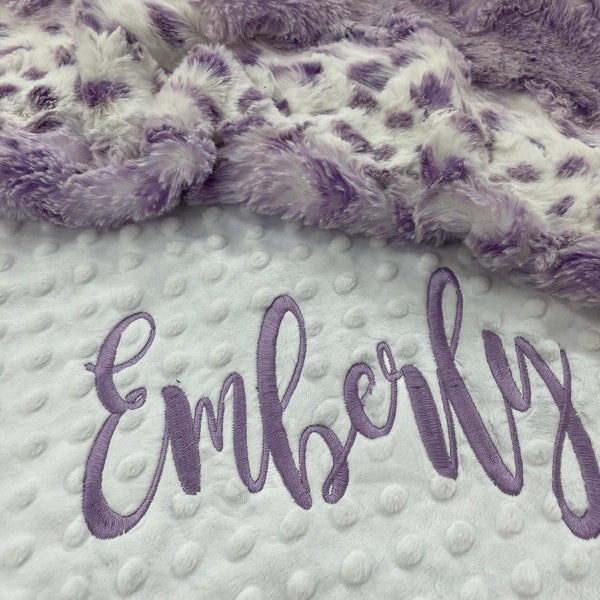 Personalized Baby Blanket, Artic Lynx Lavender and White Minky Blanket, Baby Boy or Baby Girl Blanket, Baby Shower Gift
