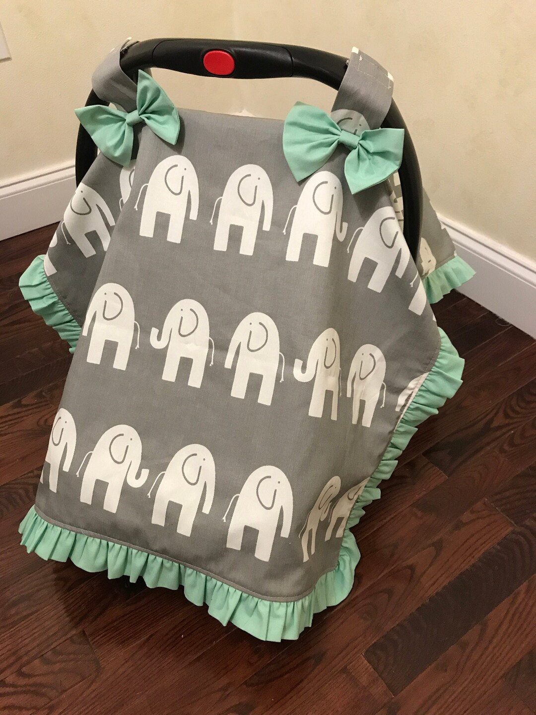 Mint and Gray Elephants Car Seat Canopy Baby Car Seat Tent Etsy