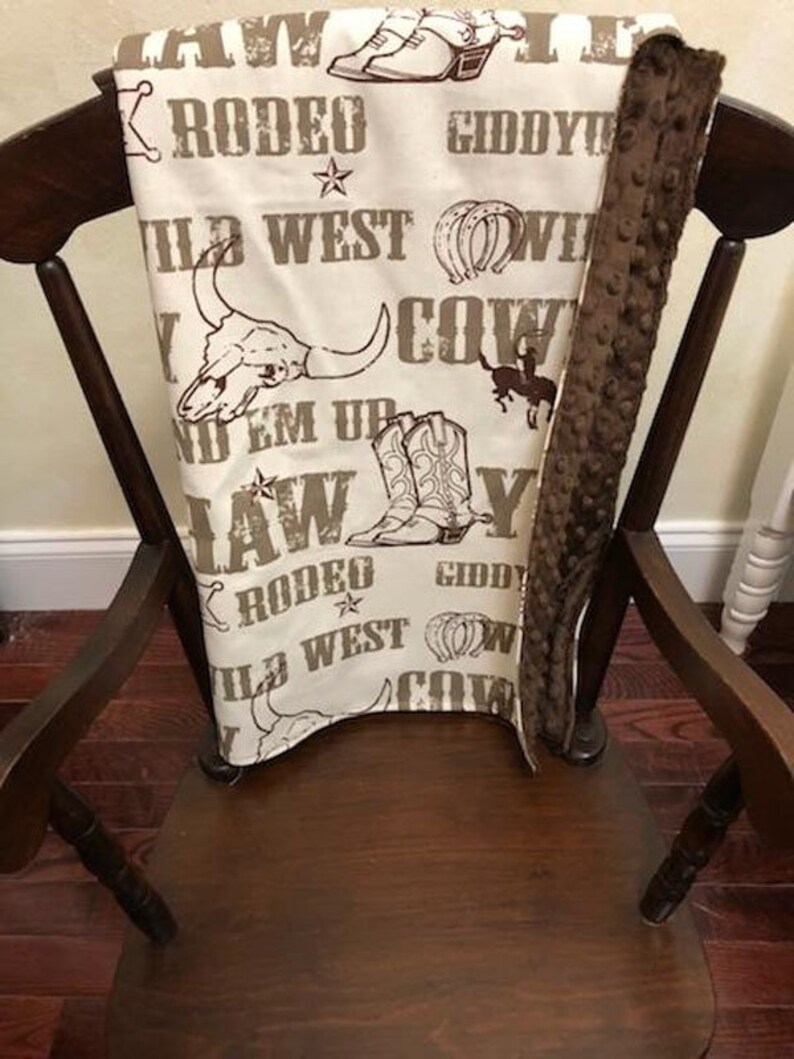 Cowboy Blanket Travel Blanket Brown Minky Blanket Boy Gift Etsy