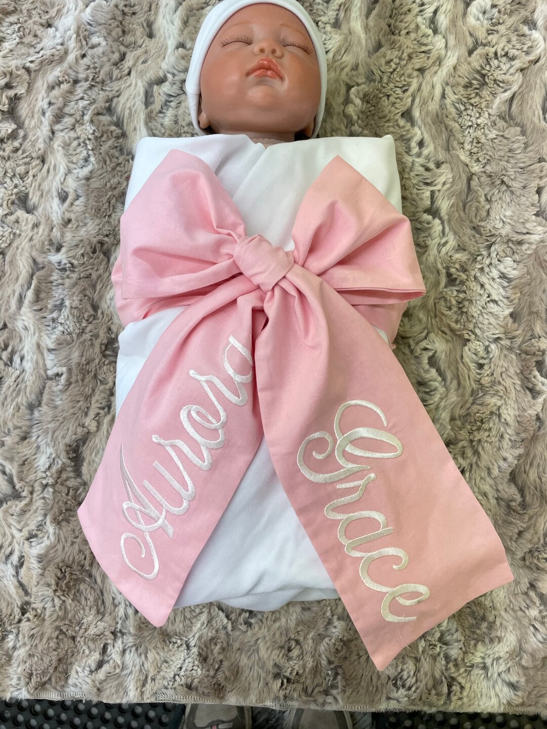 Personalized Newborn Infant Baby Bow Sash Blanket, Maternity