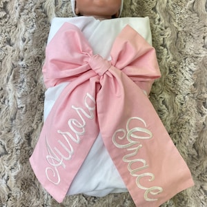 34 Colors- Personalized Newborn Infant Baby Bow Sash Blanket, Maternity Photography Prop, Monogrammed Newborn Wrap, Baby Photo Prop, Big Bow