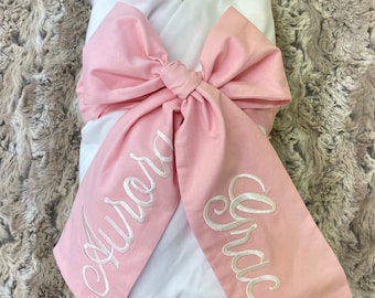 34 Colors- Personalized Newborn Infant Baby Bow Sash Blanket, Maternity Photography Prop, Monogrammed Newborn Wrap, Baby Photo Prop, Big Bow